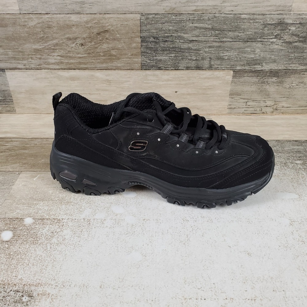 Skechers D'Lites Play On Womens Shoe Sz 9.5 Black Leather Casual Lace Up Sneaker